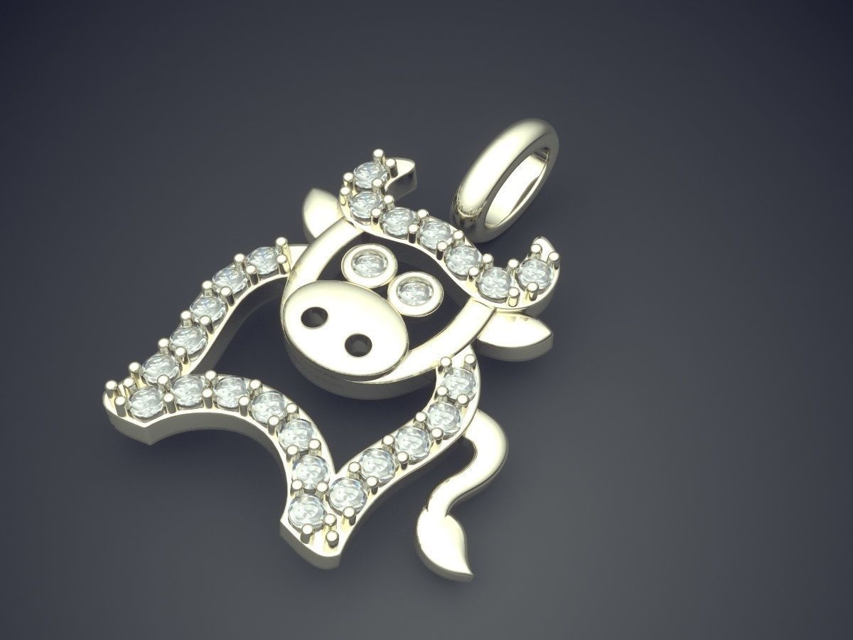 Cow Pendant With Diamonds CAD-447 3D print model_1