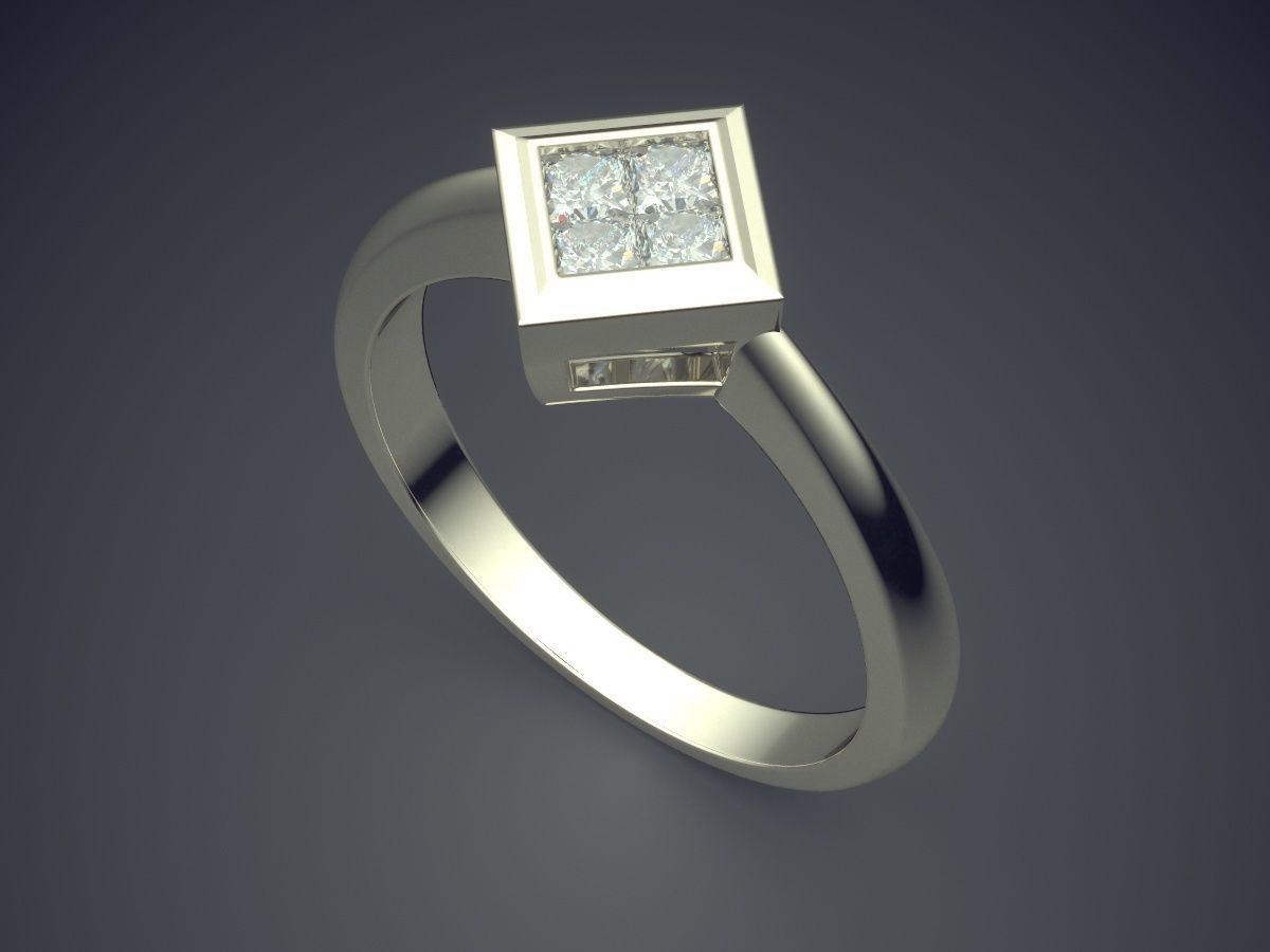 Petite Square Textured Diamond Ring 3D print model_1