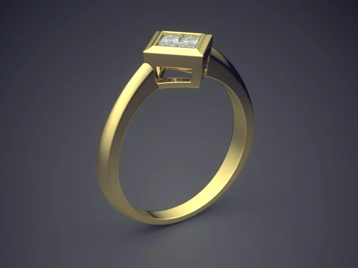 Petite Square Textured Diamond Ring 3D print model_0