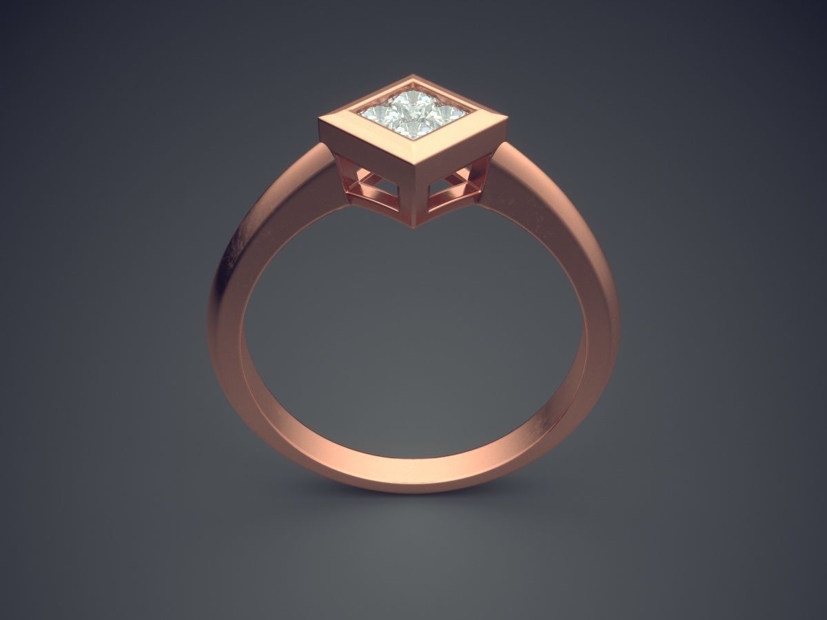 Petite Square Textured Diamond Ring 3D print model_2