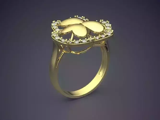 Simple Four-leaf Clover Diamond Ring