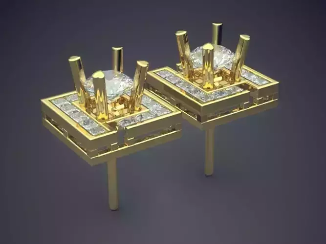 Square Detailed and Textured Diamond Earrings