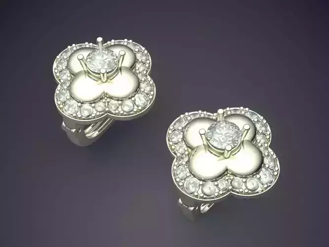 Flower Shape Earrings With Diamonds CAD-395