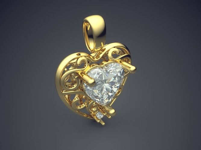 Heart Shape Pendant With Diamond CAD-392 3D print model