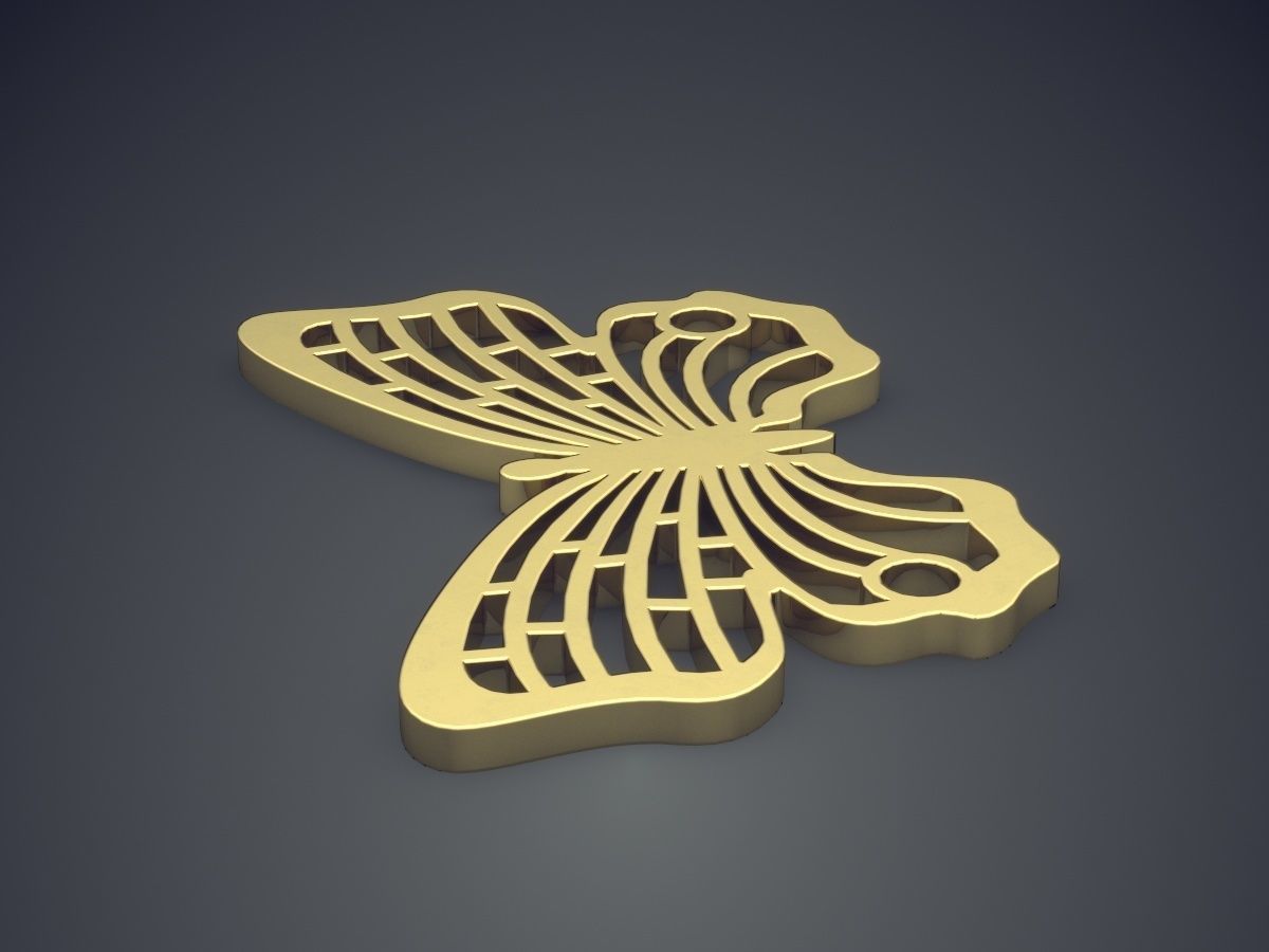 Lovely Butterfly Pendant with Carving and Texturing 3D print model_3