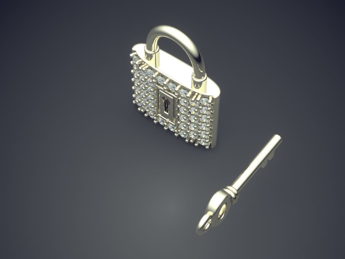 Cute KEY AND LOCK Diamond Pendant 3D print model_1