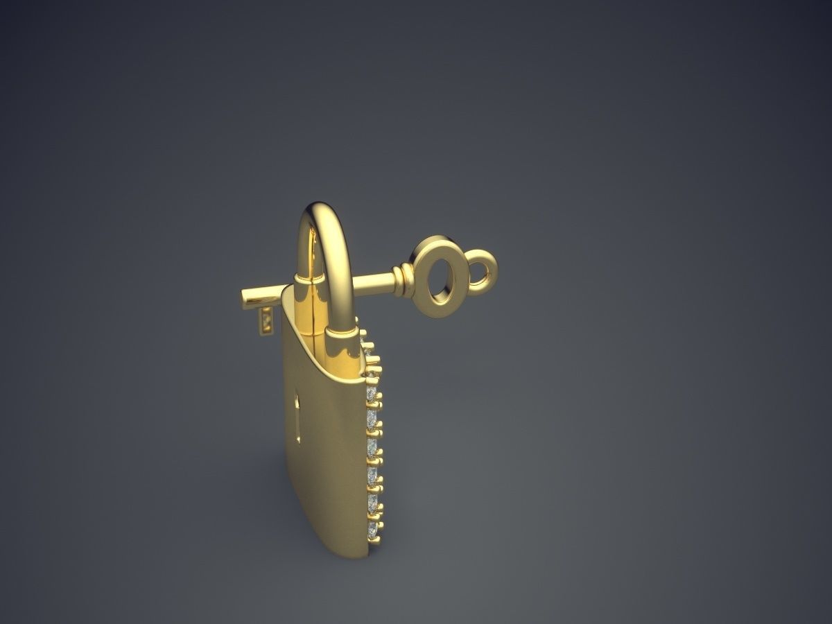 Cute KEY AND LOCK Diamond Pendant 3D print model_3
