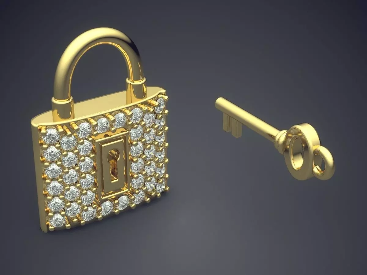 Cute KEY AND LOCK Diamond Pendant 3D print model_0