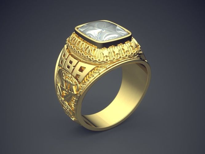 Unique Design Thick Textured Masculine Diamond Ring 3D print model