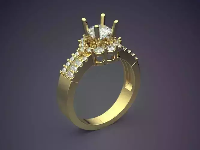 Classic Golden Engagement Ring With Diamond Details