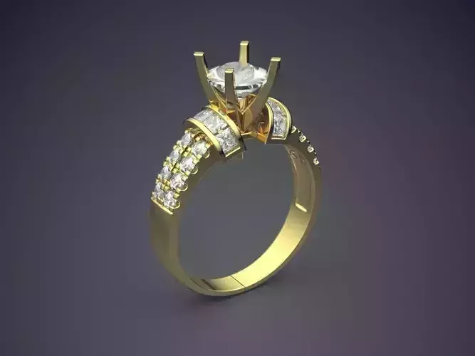 Classic Golden Engagement Ring With Diamond Details