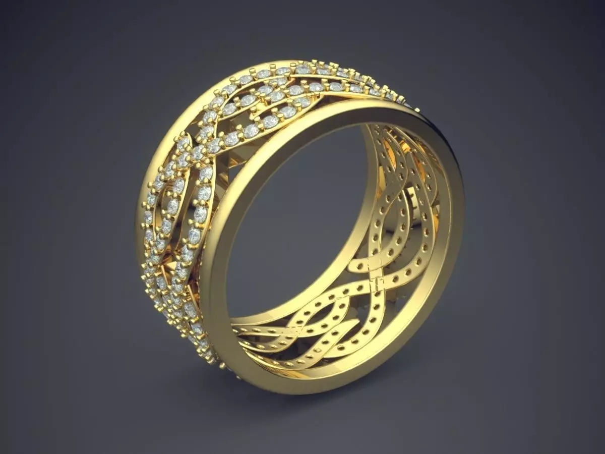 Beautiful Carved Swirled Ring with Diamonds 3D print model_0