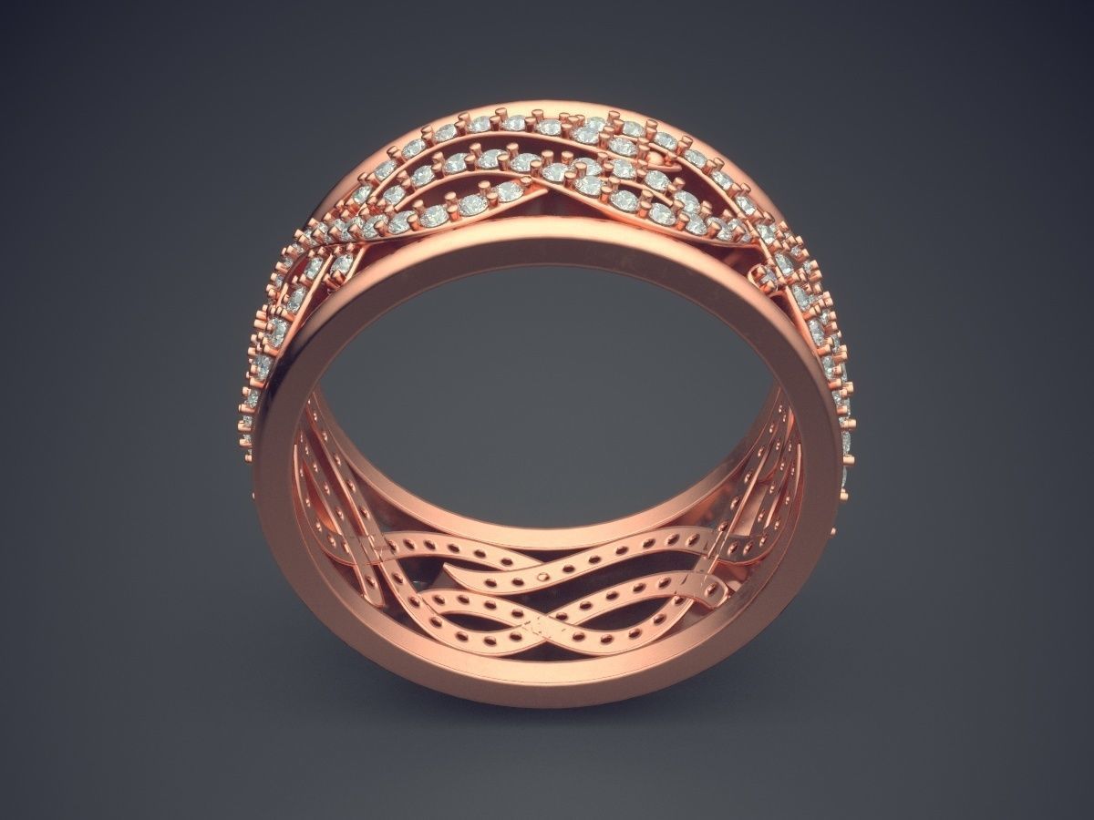 Beautiful Carved Swirled Ring with Diamonds 3D print model_2