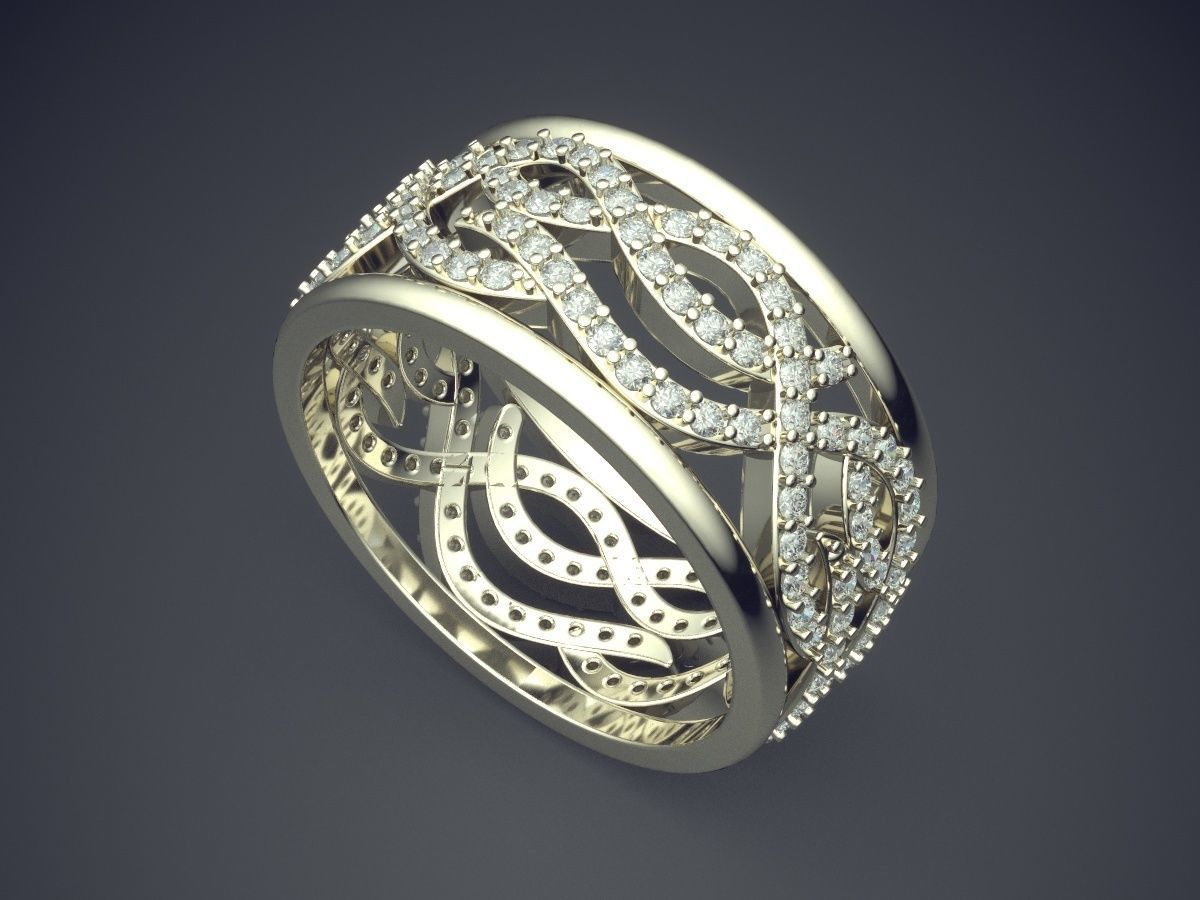 Beautiful Carved Swirled Ring with Diamonds 3D print model_1