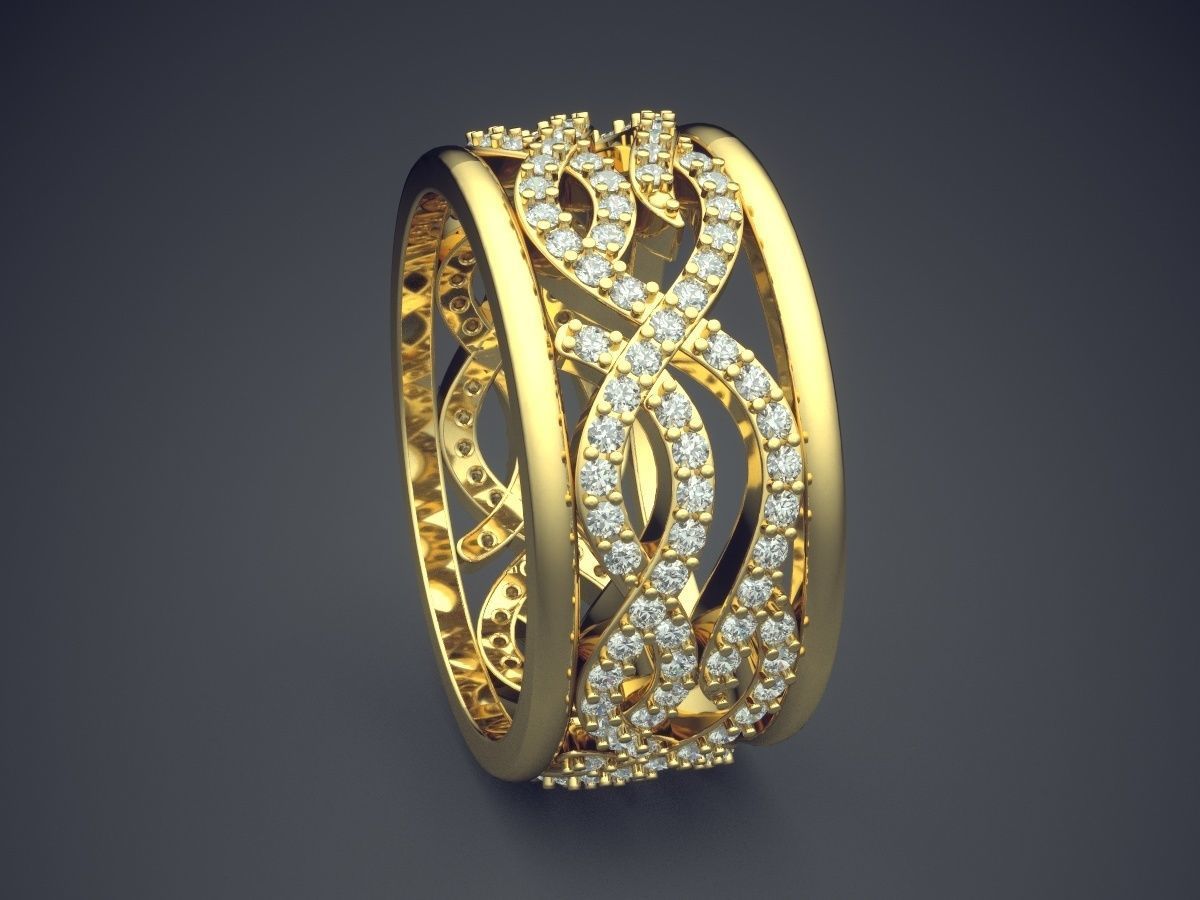 Beautiful Carved Swirled Ring with Diamonds 3D print model_3