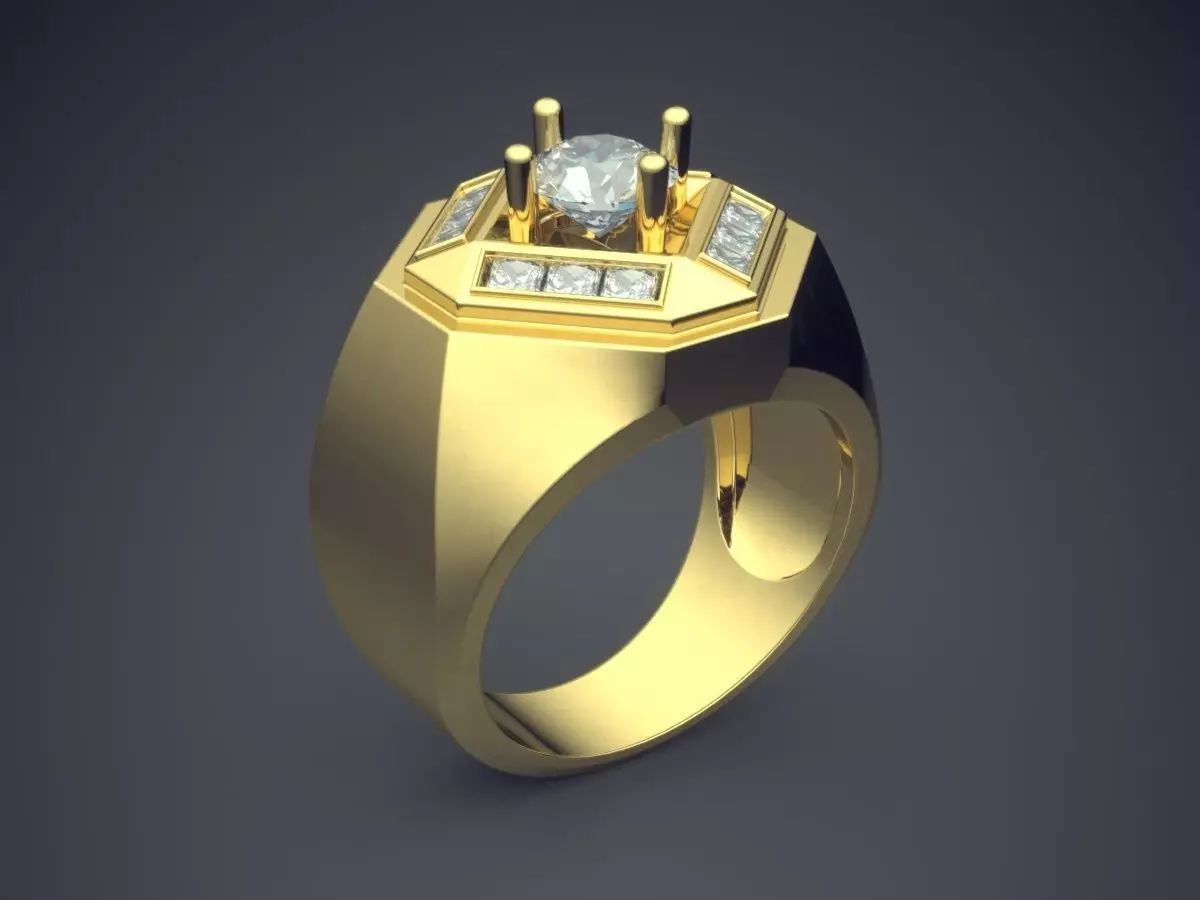 Thick Unisex Ring with Diamonds 3D print model