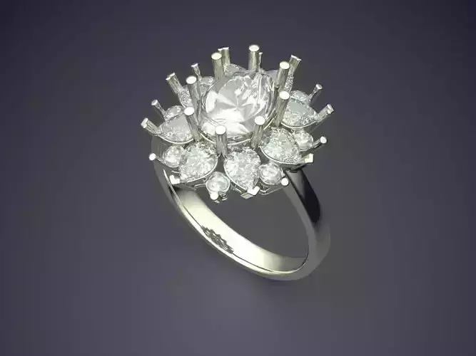 Flower-Shaped Engagement Ring With Diamonds 2921