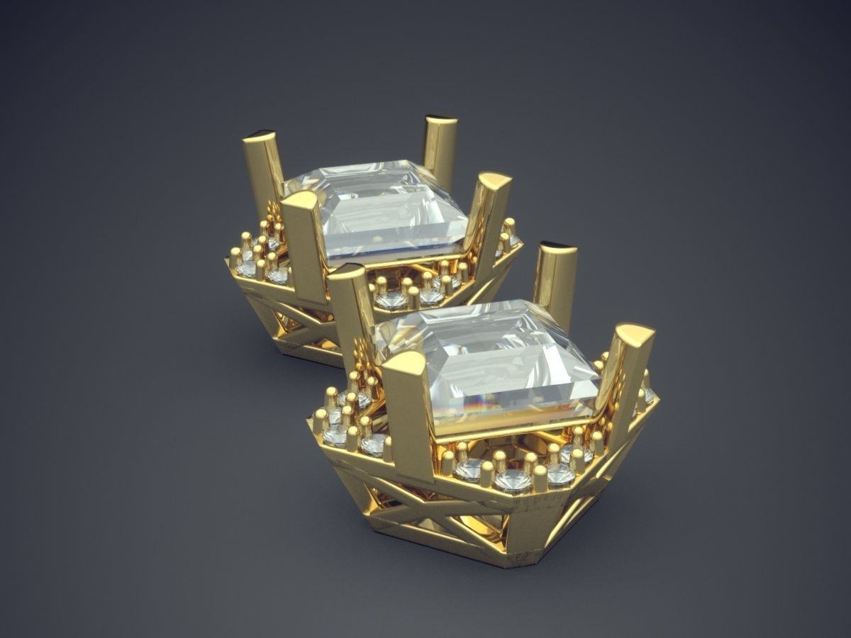 Unique Futuristic Square Shape Earrings 3D print model_3