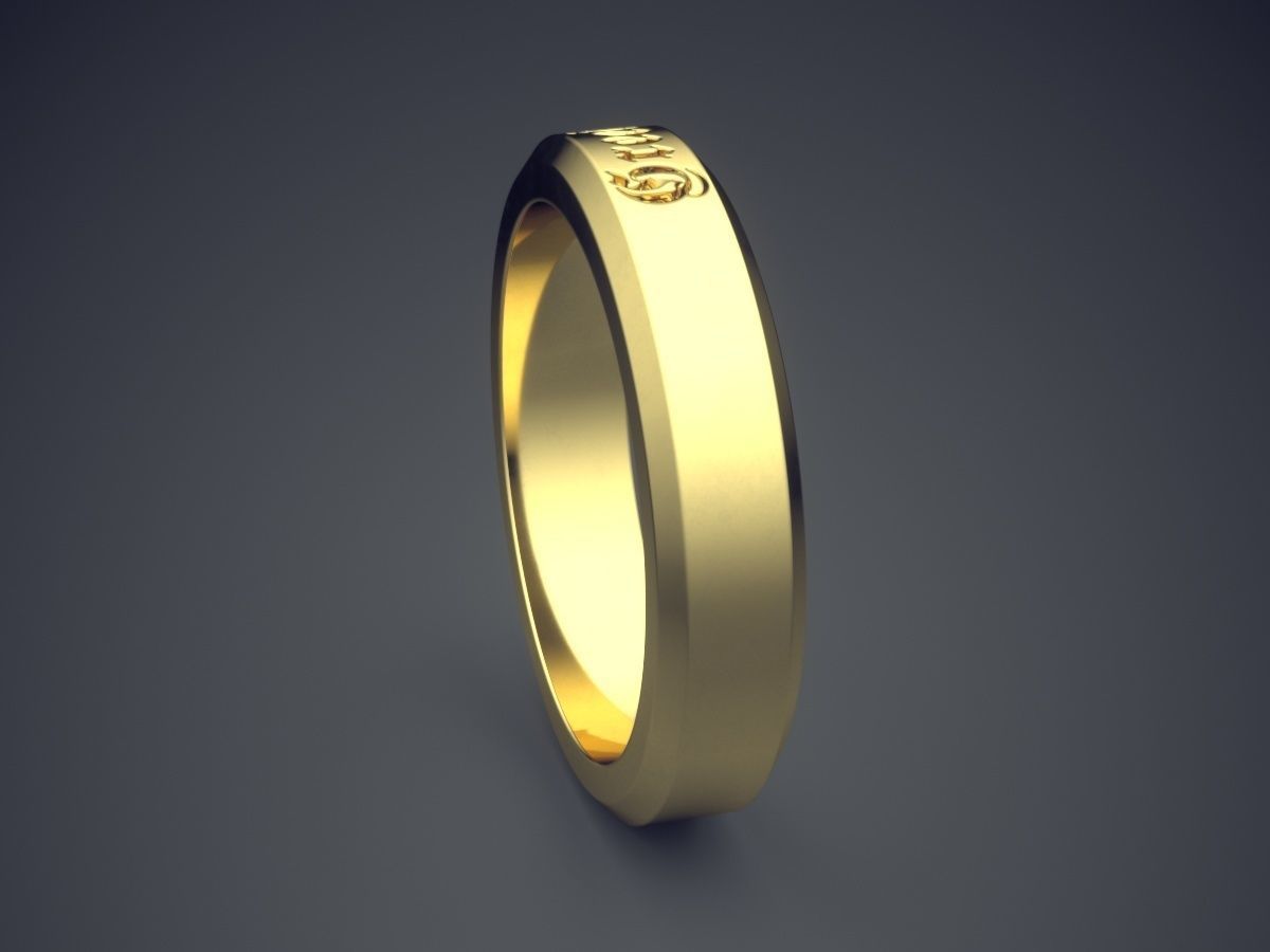 Simple Classic Golden Engraved Engagement Ring 3D print model_3