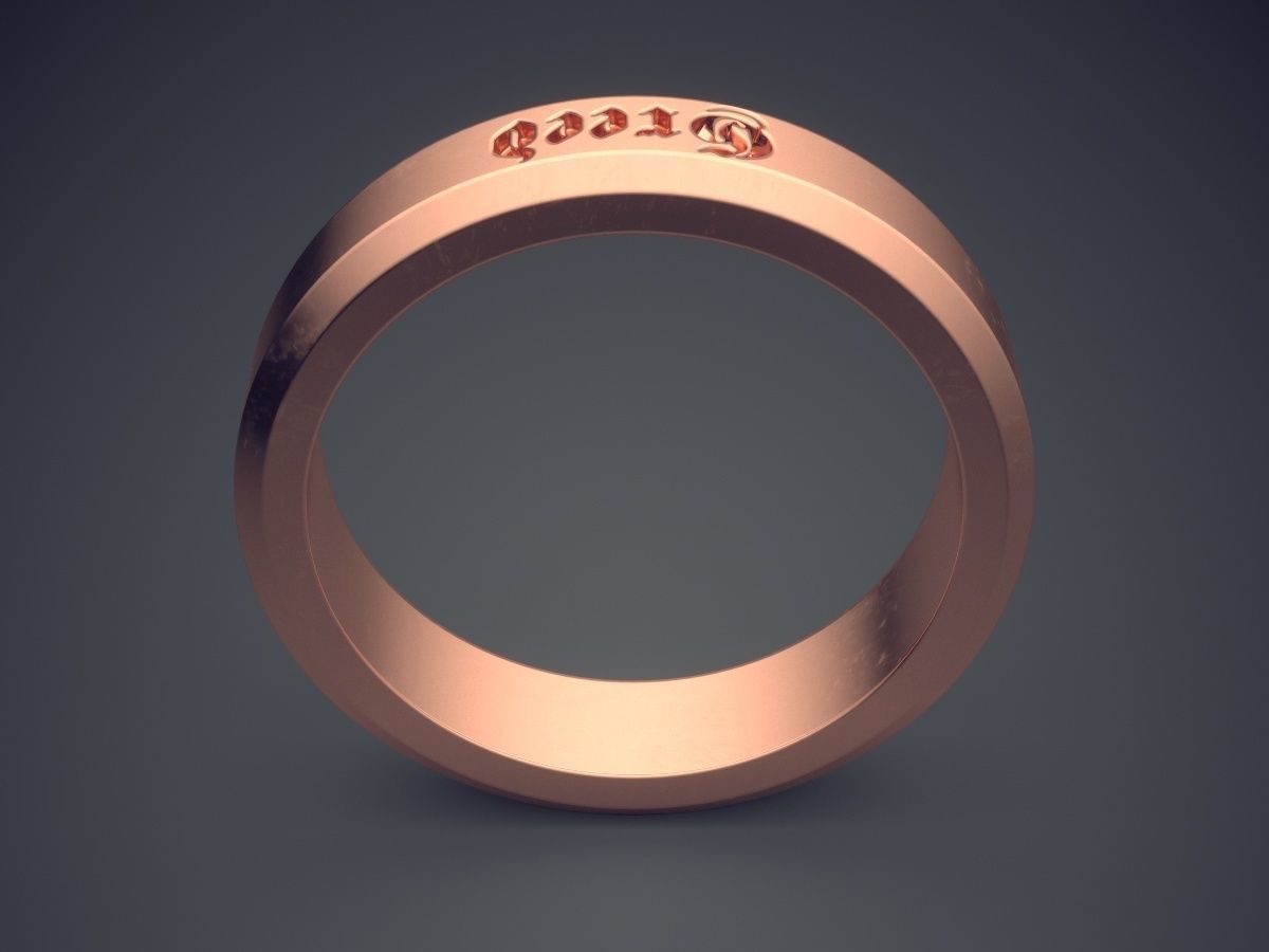 Simple Classic Golden Engraved Engagement Ring 3D print model_2