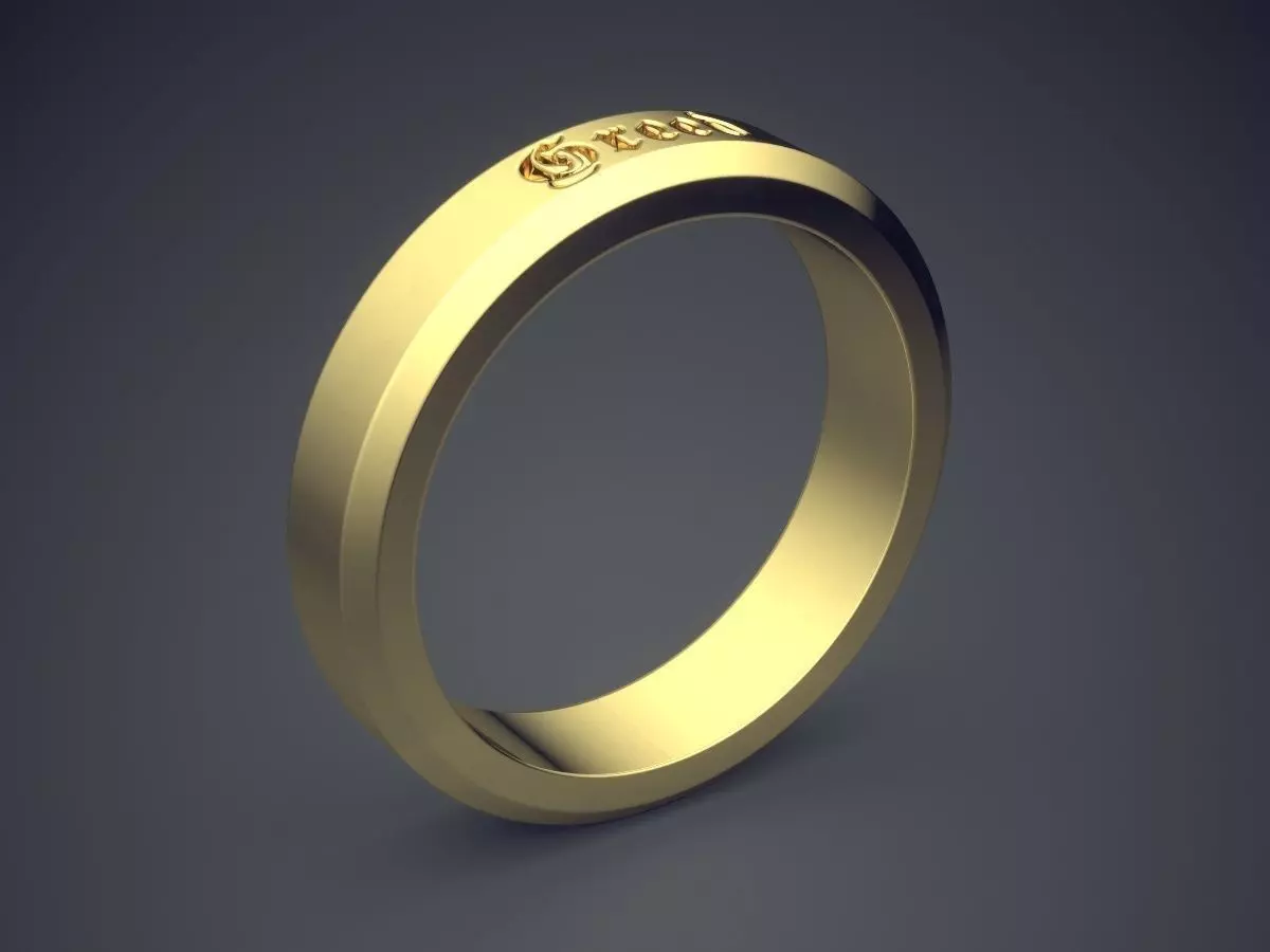 Simple Classic Golden Engraved Engagement Ring 3D print model_0