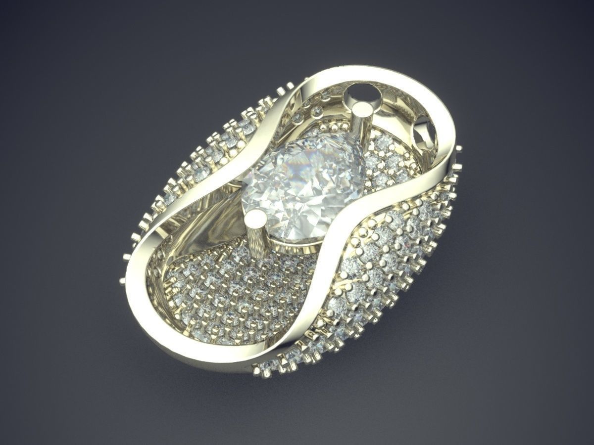 Impressive Classic Minimal Golden Pendant With Diamonds 3D print model_1