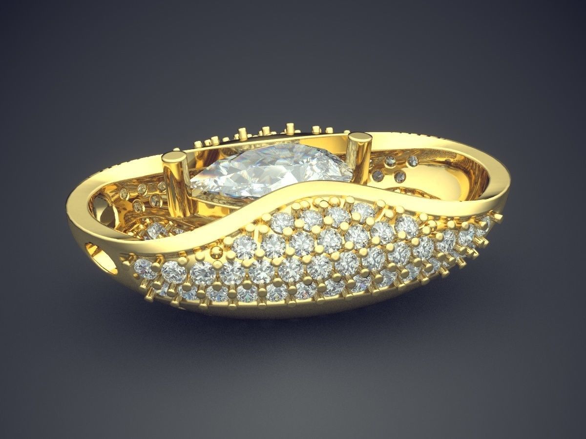 Impressive Classic Minimal Golden Pendant With Diamonds 3D print model_3