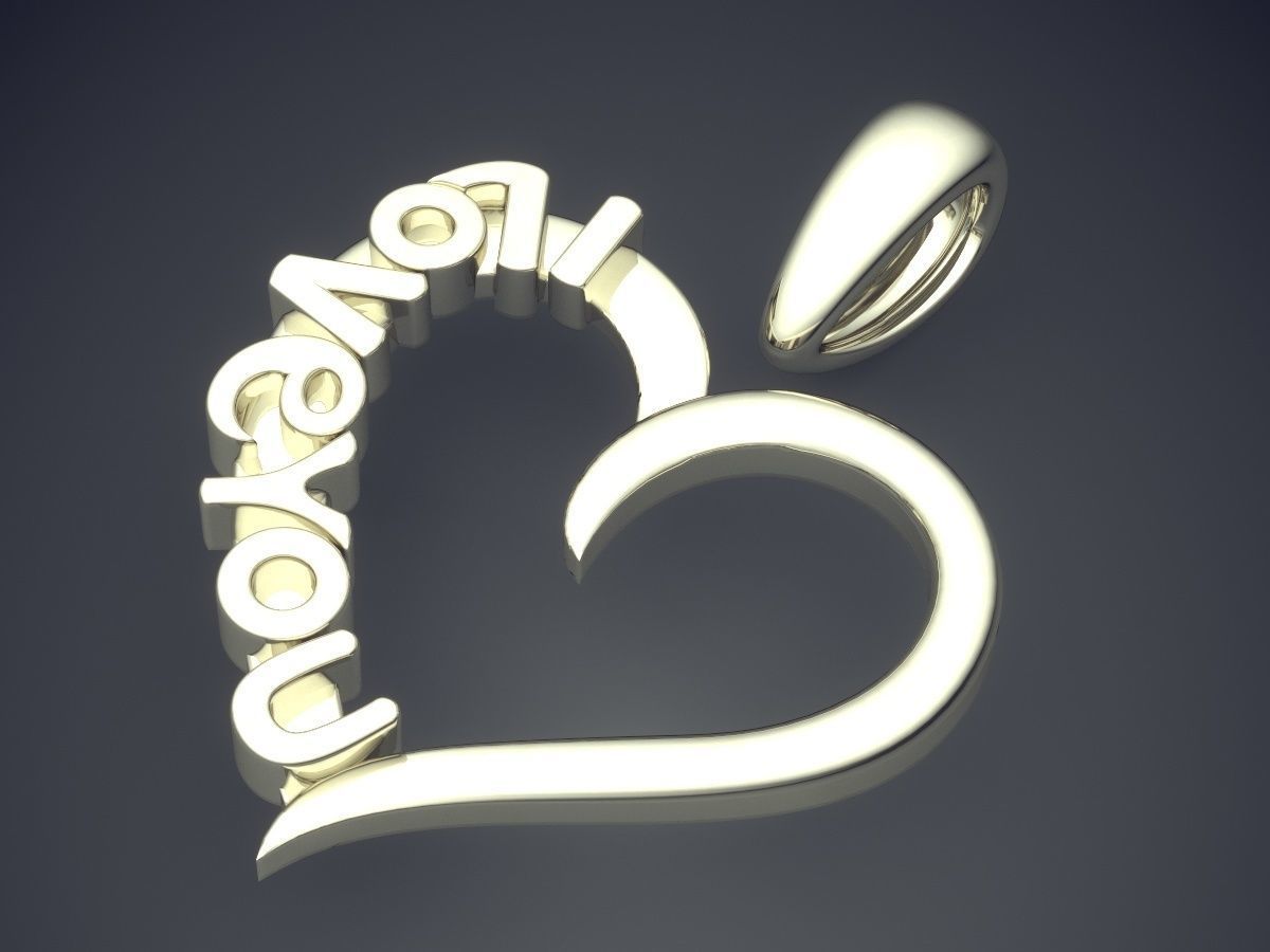 Heart Shape Engraved I Love You Pendant 2858 3D print model_1