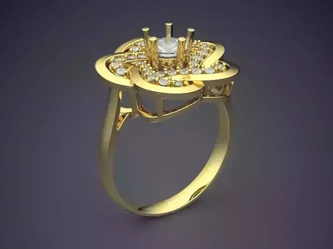 Classic Flower-Shaped Engagement Ring With Diamonds