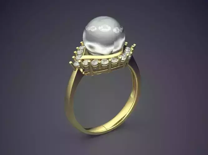 Glamorous Textured Engagement Ring with Pearl