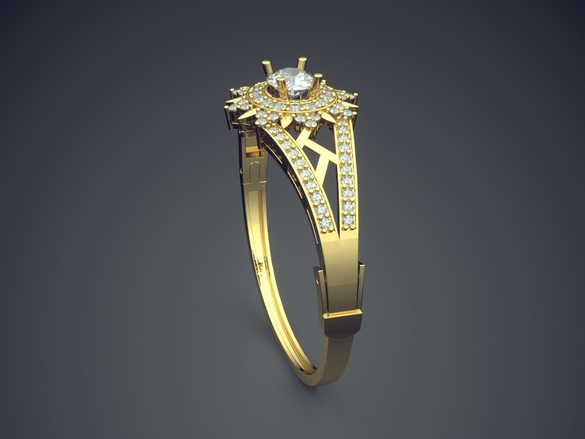 Magnificent Unique Golden Engagement Ring With Diamonds 3D print model_3