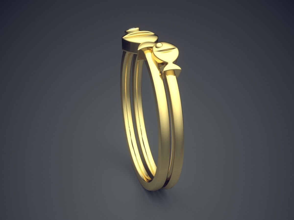 Cute Simple Minimal Ring With Diamonds 3D print model_3