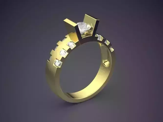 Classic Golden Engagement Ring With Carving and Diamond Details