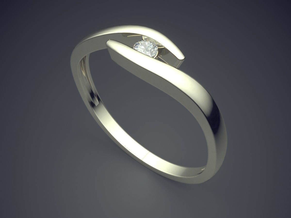 Curved Ring With Small Diamond 2731 3D print model_1