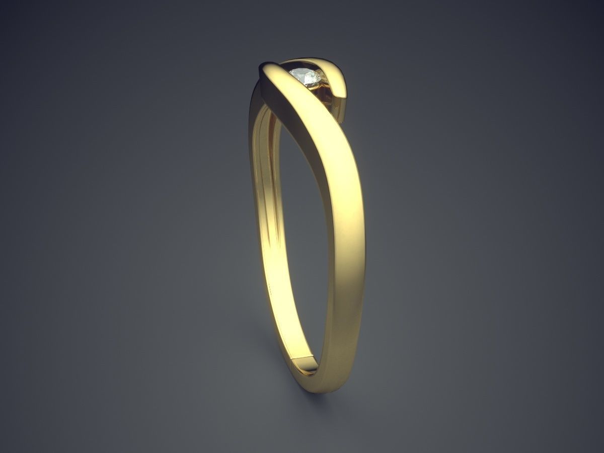 Curved Ring With Small Diamond 2731 3D print model_3