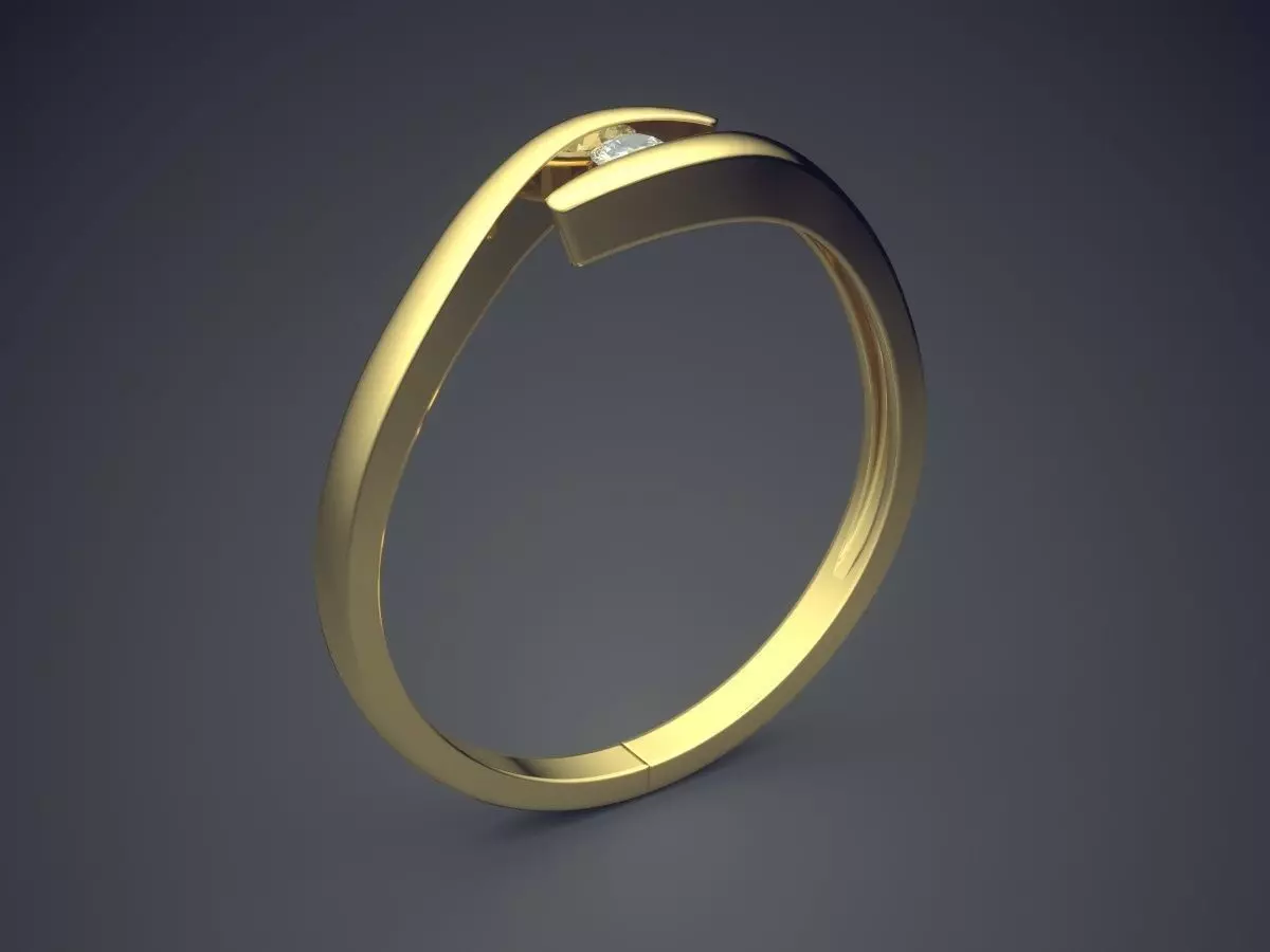 Curved Ring With Small Diamond 2731 3D print model_0
