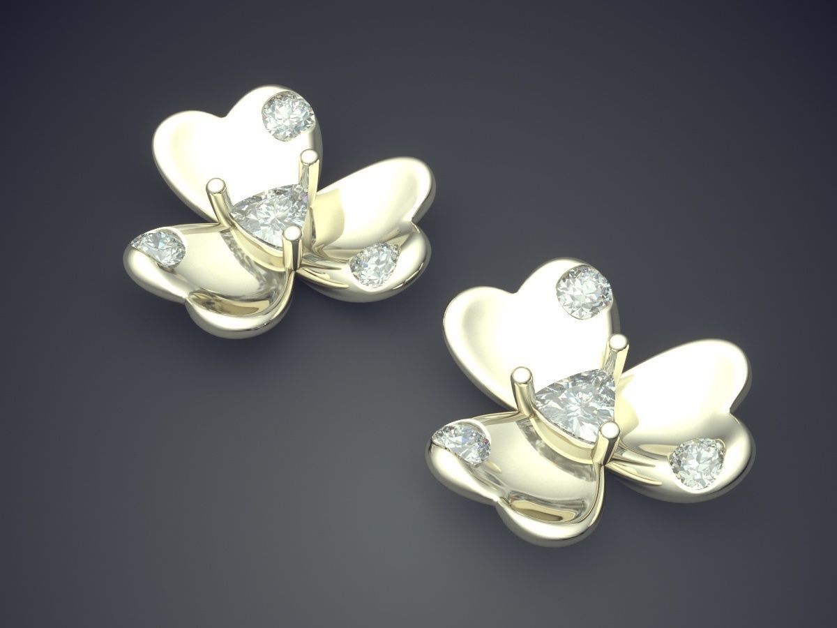 Cute Simple Minimal Flower Motif Earrings With Diamonds 3D print model_1