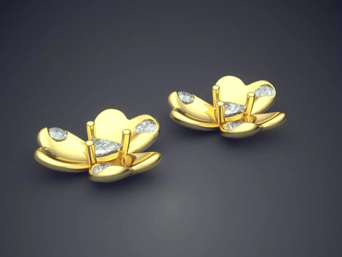 Cute Simple Minimal Flower Motif Earrings With Diamonds 3D print model_0