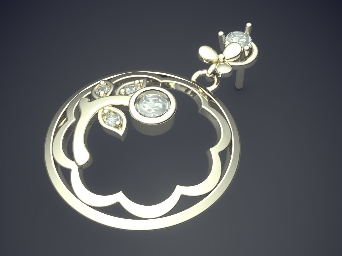 Cute Simple Minimal Flower Motif Pendant With Diamonds 3D print model_1