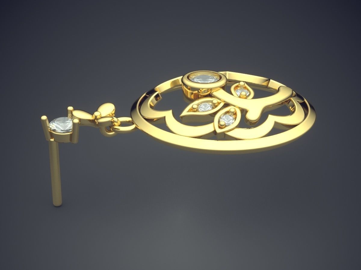 Cute Simple Minimal Flower Motif Pendant With Diamonds 3D print model_3