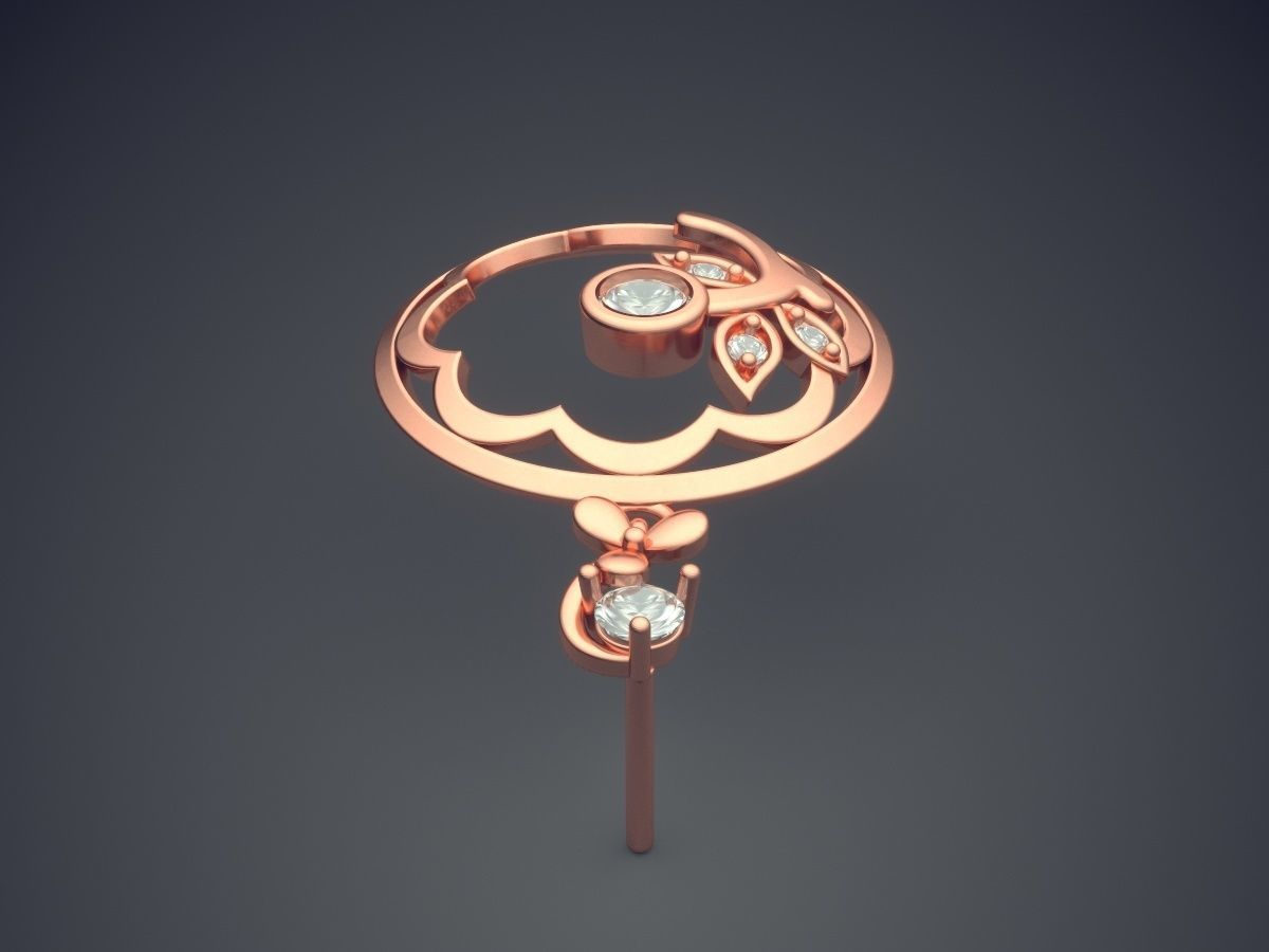 Cute Simple Minimal Flower Motif Pendant With Diamonds 3D print model_2