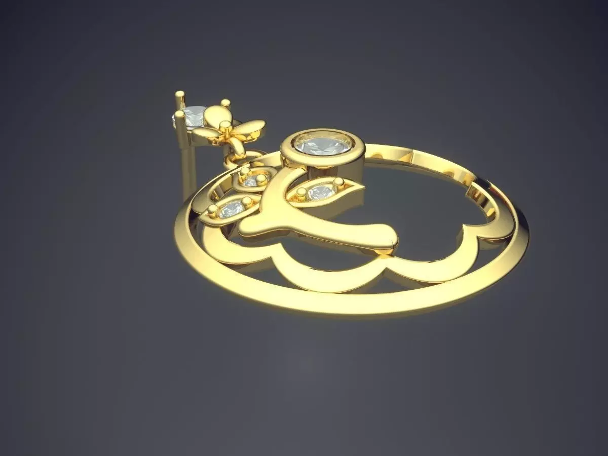 Cute Simple Minimal Flower Motif Pendant With Diamonds 3D print model_0