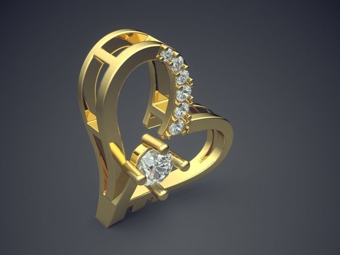Heart Shape Pendant With Diamonds 2721 3D print model