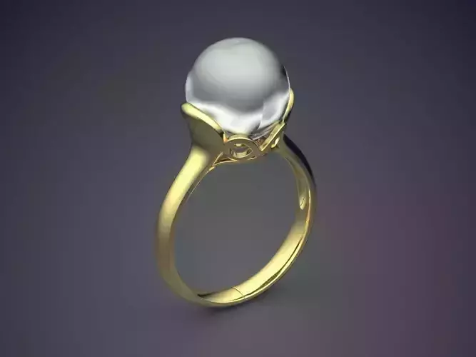 Precious Dainty Golden Engagement Ring with Huge Pearl
