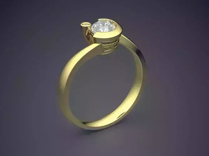 Classic Minimal Design Golden Engagement Ring With Diamond