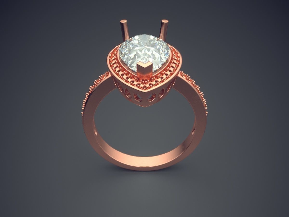 Simple Minimalistic Raindrop-Shaped Diamond Ring 3D print model_2