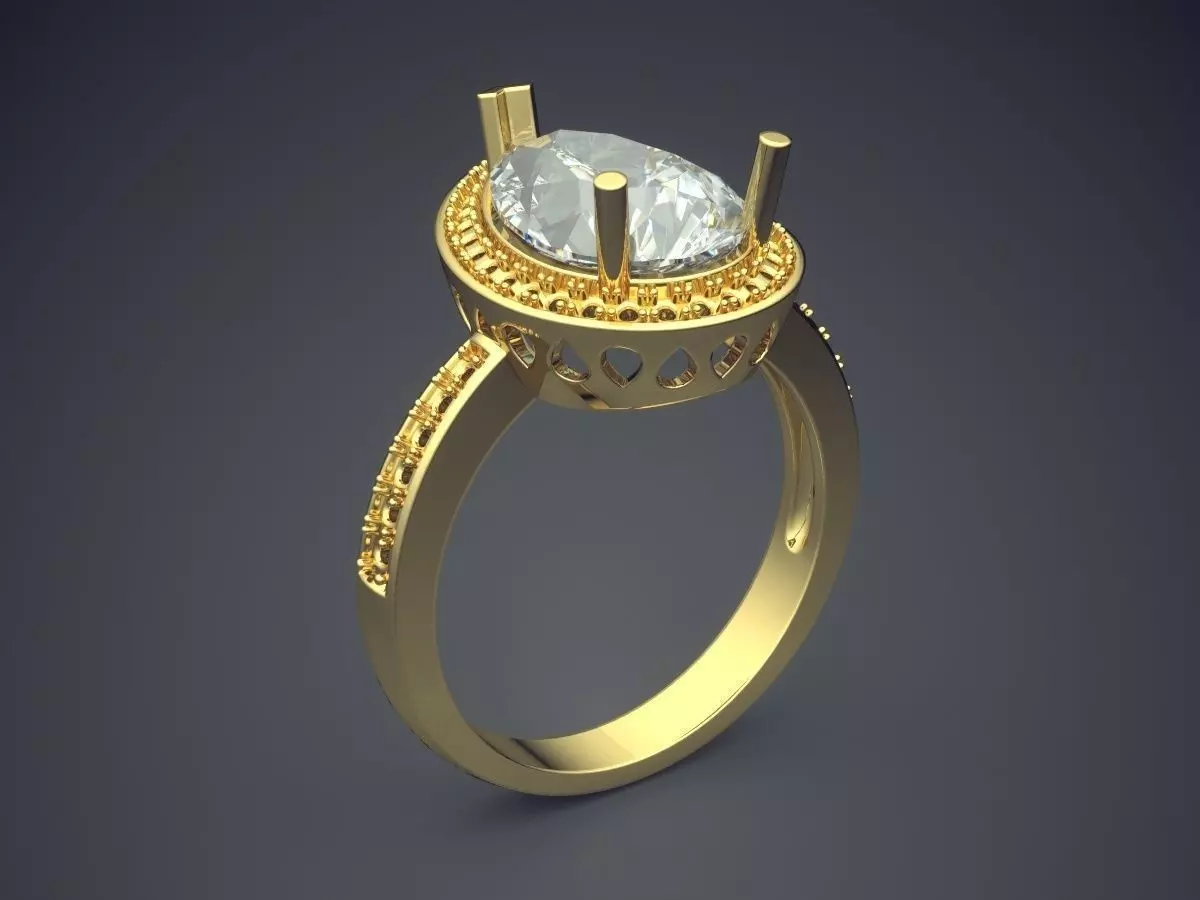 Simple Minimalistic Raindrop-Shaped Diamond Ring 3D print model_0