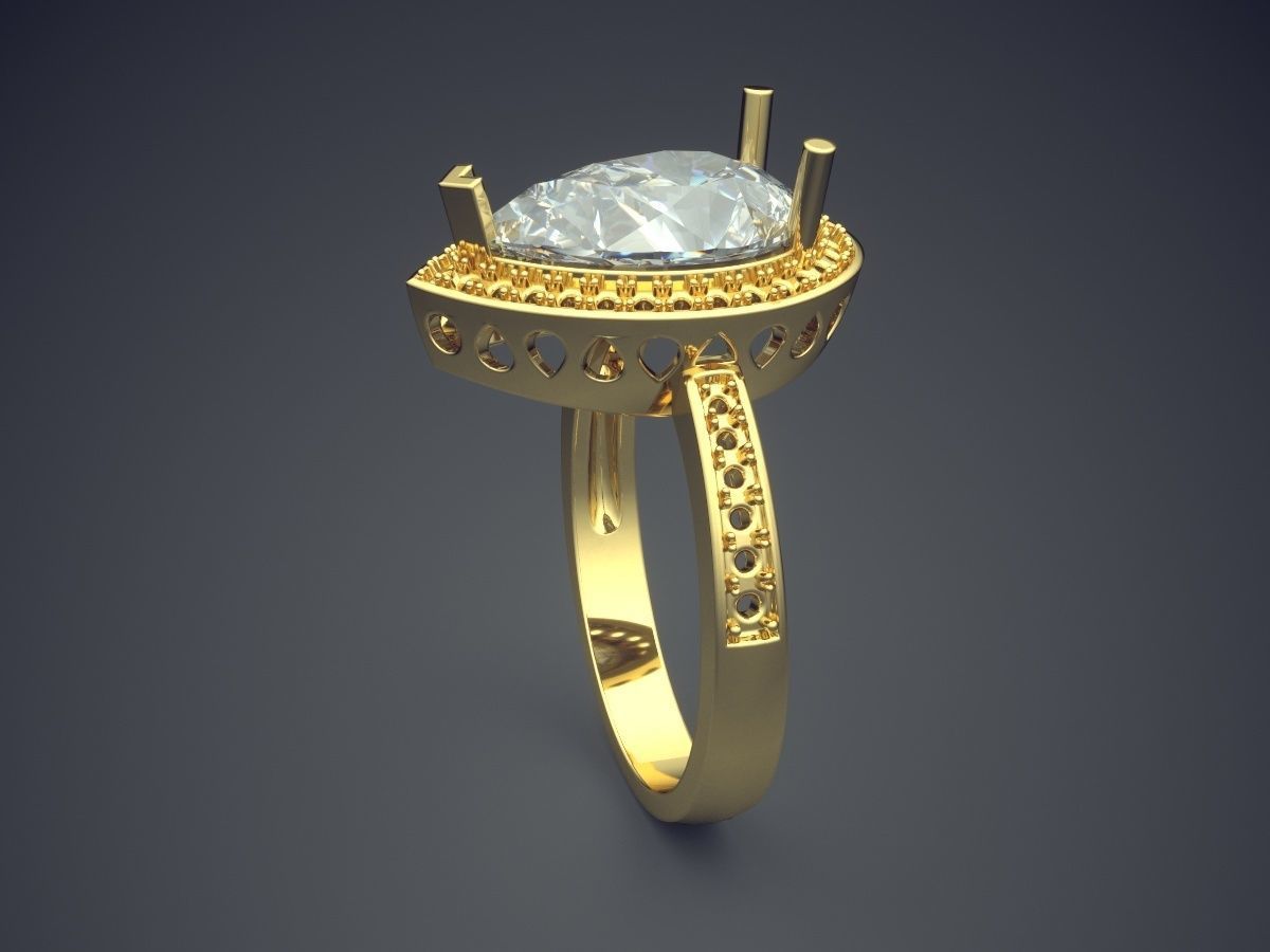 Simple Minimalistic Raindrop-Shaped Diamond Ring 3D print model_3
