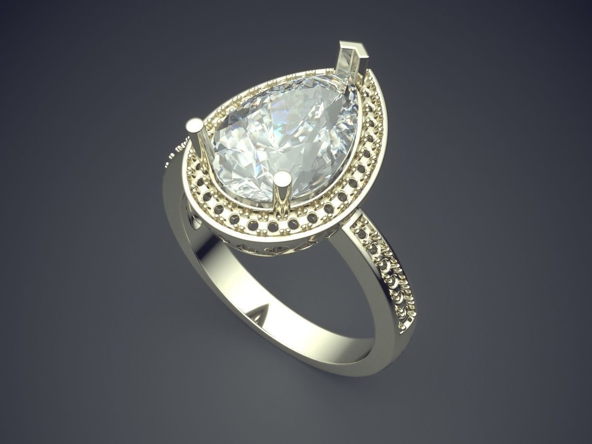 Simple Minimalistic Raindrop-Shaped Diamond Ring 3D print model_1
