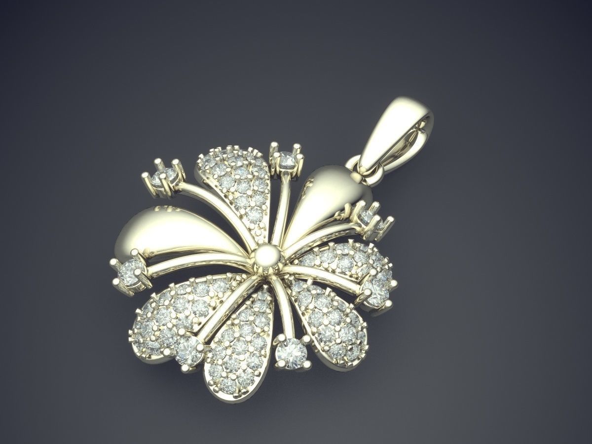 Simple Classic Palm-Shaped Pendant With Diamonds 3D print model_1